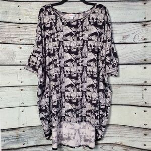 LuLaRoe Disney Women's 2XL Tunic Top Cat Print Simply Comfortable Black White